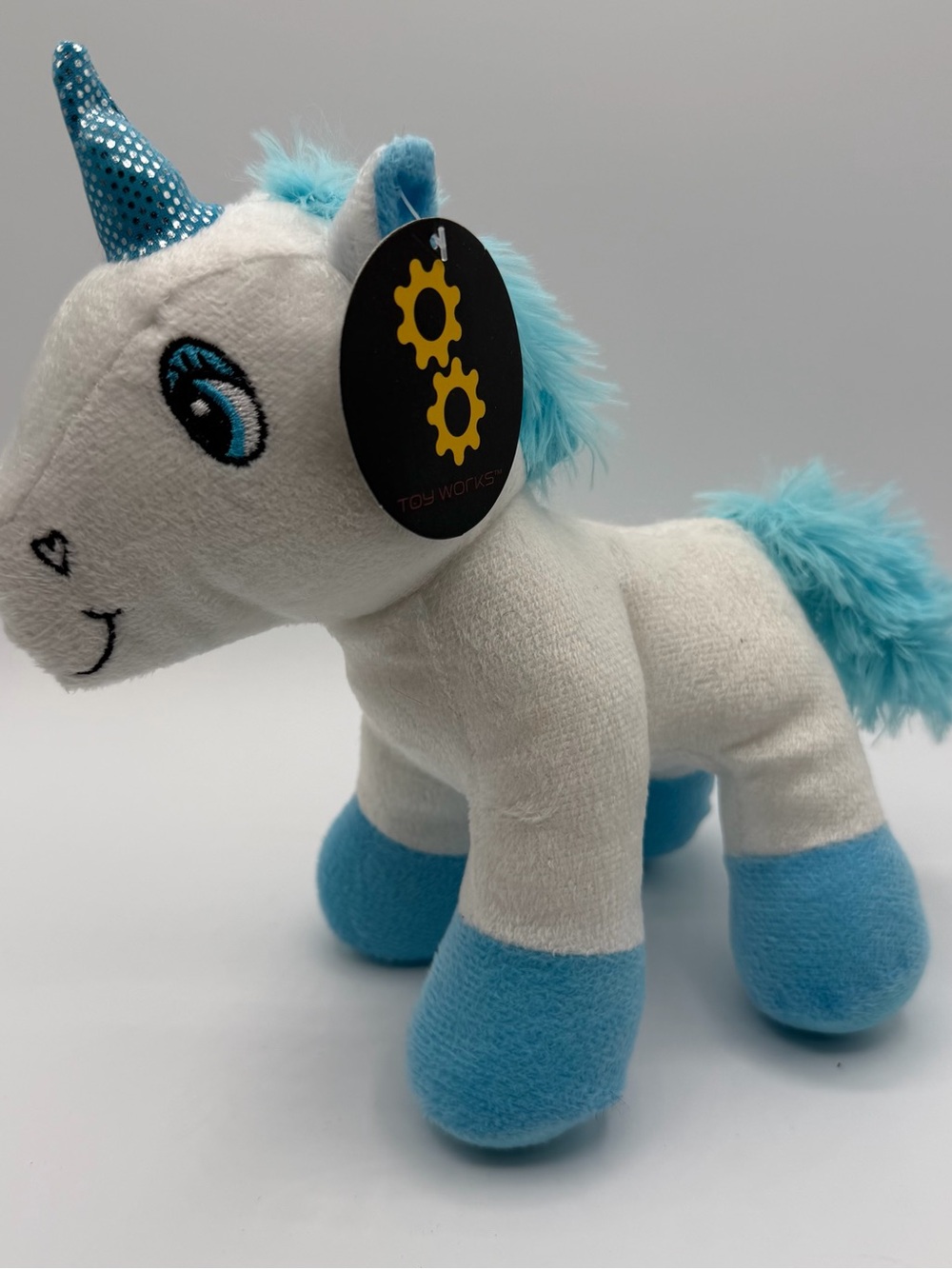 Toy Works Blue White Unicorn Plush 7” Standing Stuffed Animal NWT Fantasy
